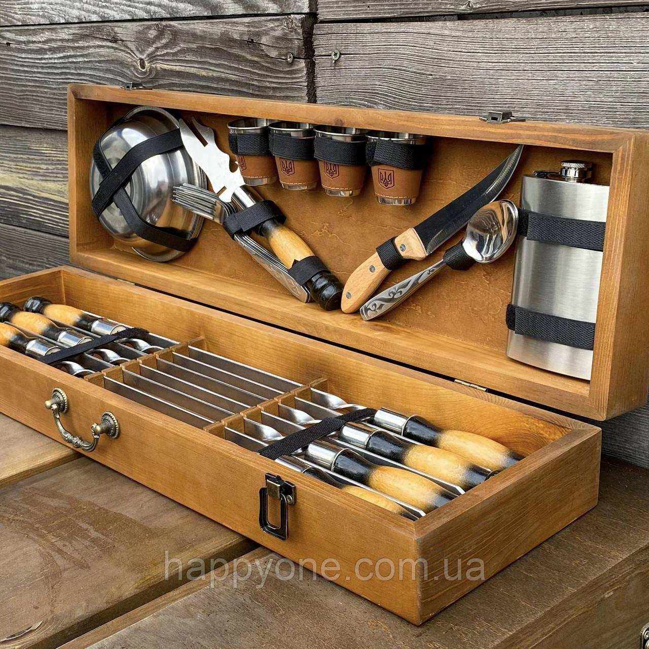 Набір для шашлику "Осавул" у дерев'яному кейсі, фото 1
