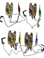 НАБОР 4 Сигнализатора поклевки BoyaBY Carp Sensor YL-6 камуфляж + 4 свингера на цепочке (4 цвета)