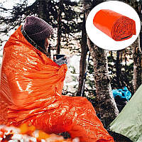 Аварийный спальный мешок Оранжевый "Emergency bag" 210х85см, термомешок-одеяло из фольги спасательный (GK)