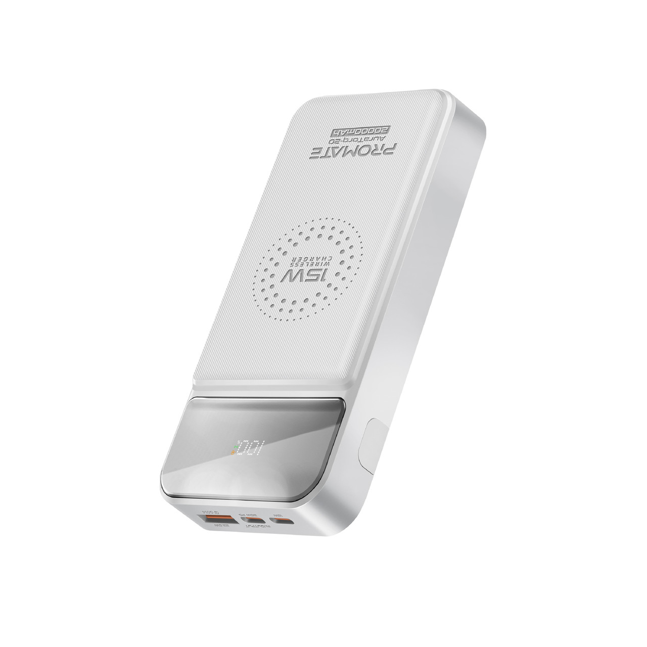 УМБ Promate AuraTorq-20 20000 mAh, Qi, USB-C PD, USB-C QC3.0, USB-А QC3.0 White (auratorq-20.white)