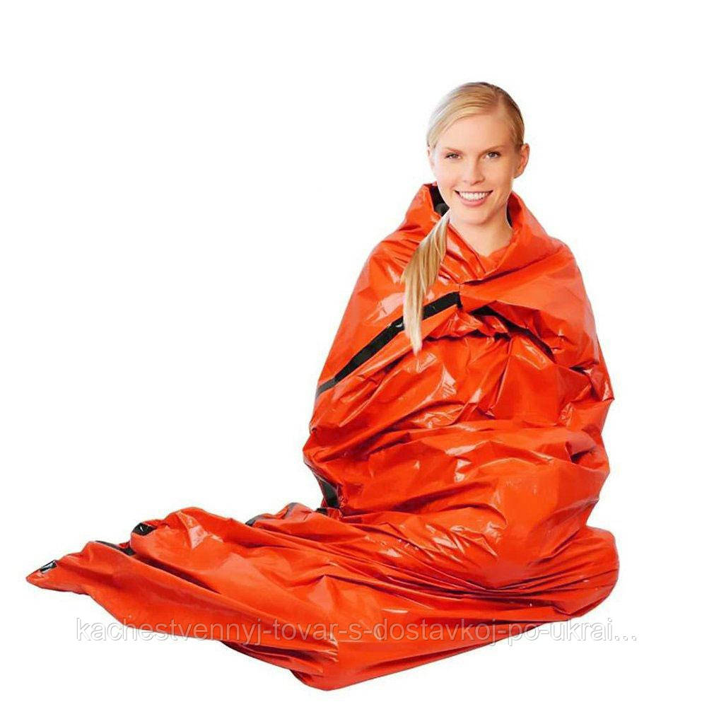 Аварийный спальный мешок Оранжевый "Emergency bag" 210х85см, термомешок-одеяло из фольги спасательный (KT) - фото 5 - id-p1940728642