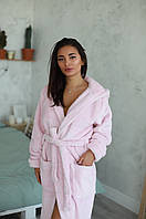 Махровый халат женский длинный банный халат S, M, L, XL нежно розовый