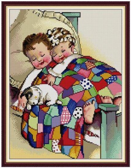 Набір для вишивання за нанесеною на канву схемою "Brother and Sister". AIDA 14CT printed 31*40 см