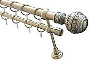 Карниз для штор Orvit Арабеска металевий дворядний гладка труба кільце металеве Антик 19\19 мм 160 см