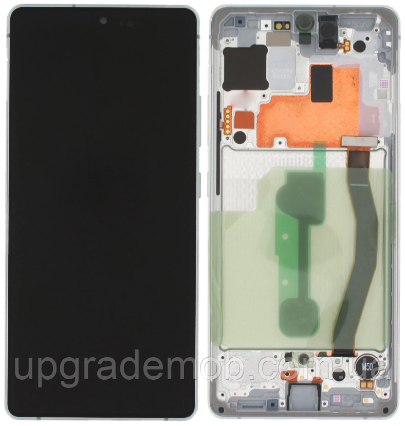 Дисплей модуль тачскрин Samsung G770 Galaxy S10 Lite чорний Amoled оригінал сервісне паковання з рамкою синього