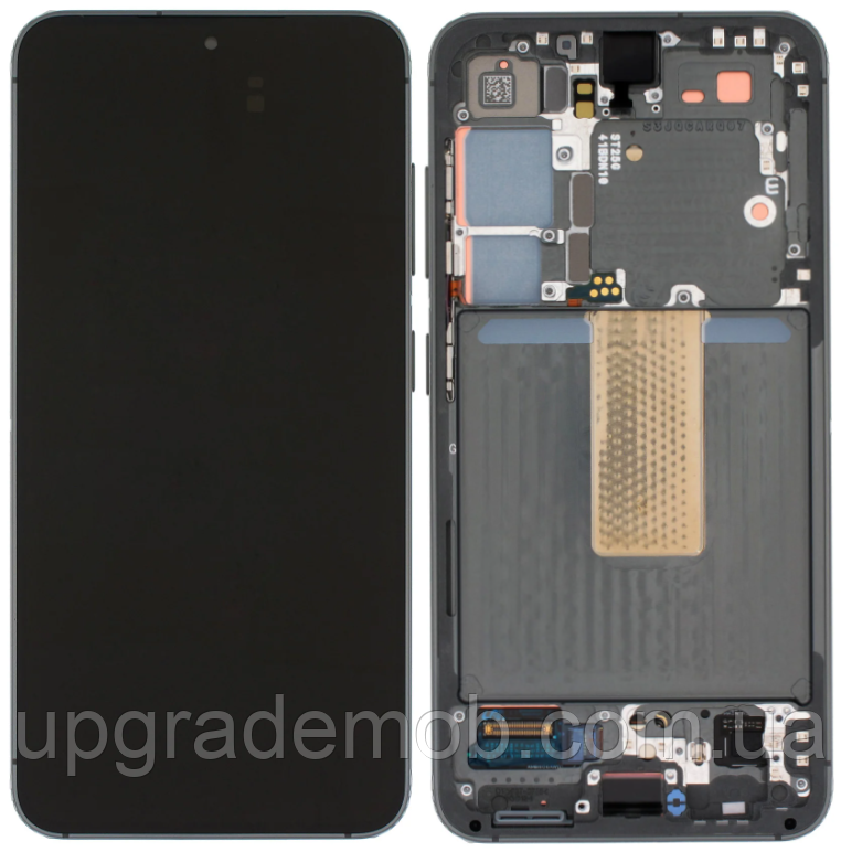 Дисплей модуль тачскрин Samsung S911 Galaxy S23 чорний Amoled оригінал сервісне паковання з рамкою зеленого