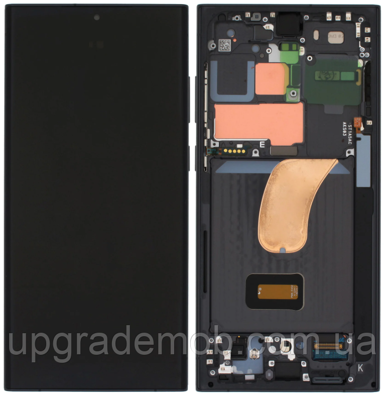 Дисплей модуль тачскрин Samsung S918 Galaxy S23 Ultra чорний Amoled оригінал сервісне паковання з рамкою