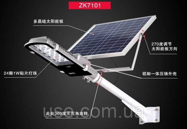 Вулична лампа, зуке, zuke, з сонячною панеллю, 6000mAh, лед 24вт