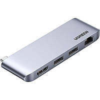 USB-хаб Ugreen CM458 USB-C to 2-Port USB 3.0 + HDMI 4K + RJ45 (20490) [91956]