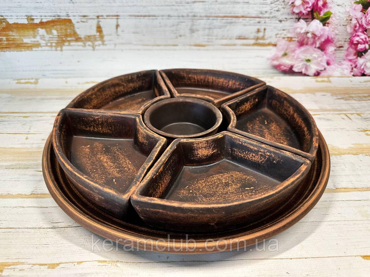 Менажниця КерамКлуб з червоної глини d 30 см для подачі закусок