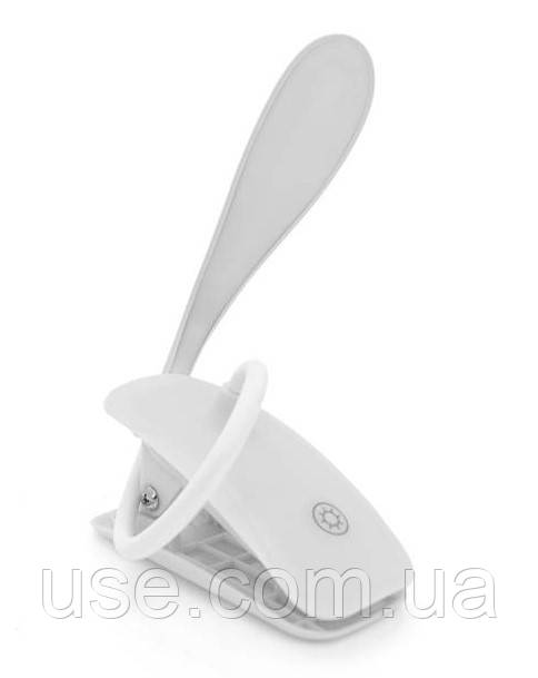 Гнучка настільна лампа, прищіпка, мікро юсб, 300mAh, 3 години работи, біла