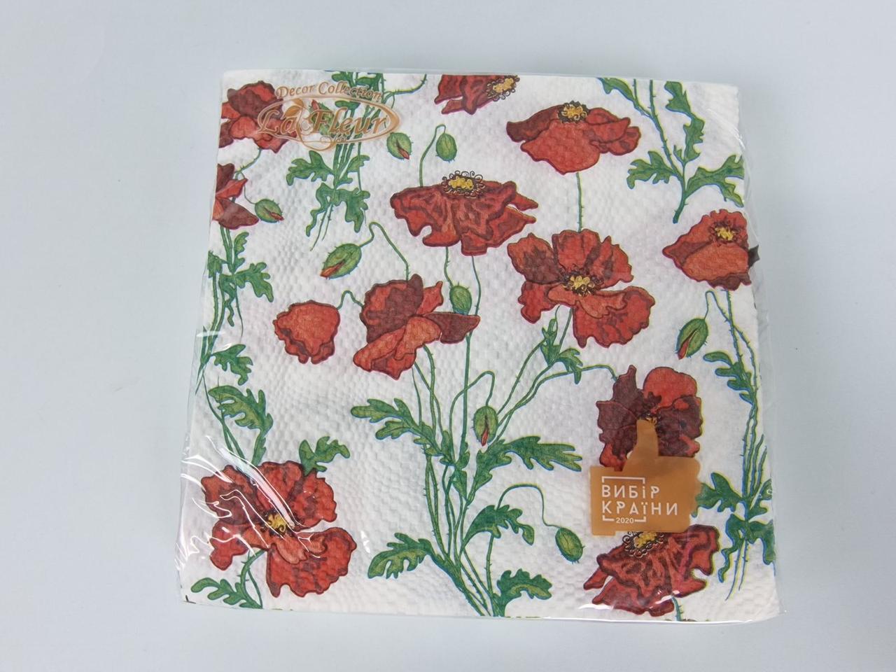 Серветка (ЗхЗЗ, 16 шт.) La Fleur Полотно з маків (107) (1 пачка), фото 1