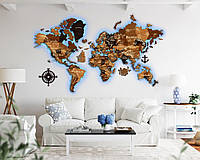 Деревянная карта мира с подсветкой многослойная Perfect World Led - Орех и венге