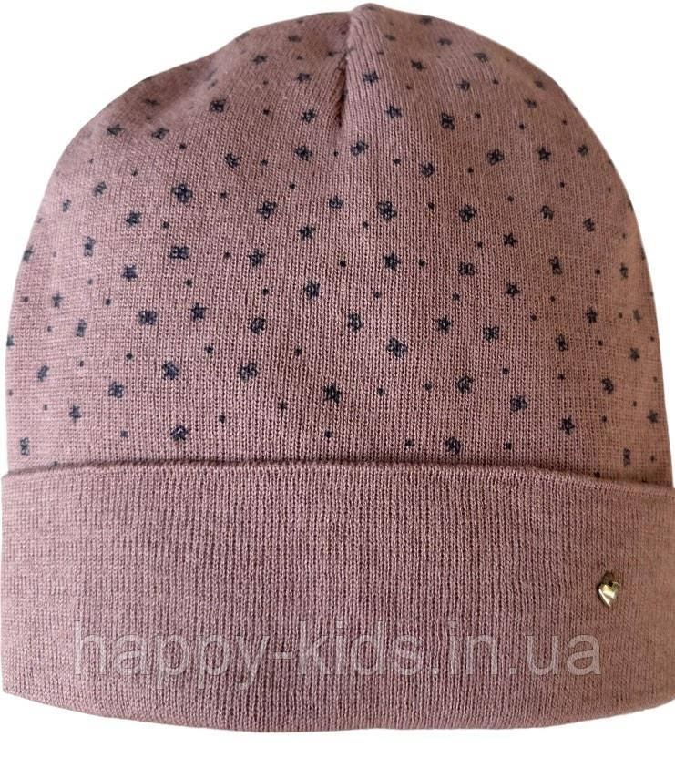 Демісезонна шапка для дівчинки р.48-52 см Дитяча осінка шапка для дівчинки пудра