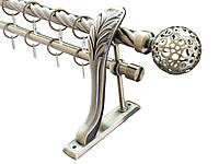 Карниз для штор Orvit Орнелла металевий дворядний ретро кручена труба кільце металеве Антико 25\19 мм 200 см