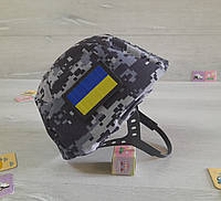 Каска детская военная, + чехол на каску (кавер) пиксель синий, маскировочный, шеврон на липучке, ВМСУ,