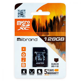 Картка пам'яті MicroSDXC 128Gb Mibrand (клас 10) UHS-1 U3 з адаптером