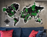 Деревянная карта мира с подсветкой многослойная Standart 3D Led - Светло-зеленый