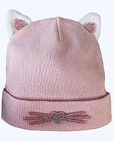 Рожева демісезонна шапка для дівчинки р.44-46 см Дитяча осінна шапка для дівчинки рожева
