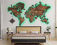Деревянная карта мира с подсветкой многослойная Standart 3D Led - Кипарис