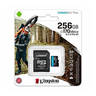 Картка пам'яті MicroSDXC 256Gb Kingston Canvas Go Plus 10 A2 V30 R170MB/s, W90MB/s з адаптером