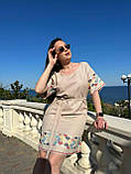 Сукня з вишивкою короткий рукав із льону розміри батал, фото 4