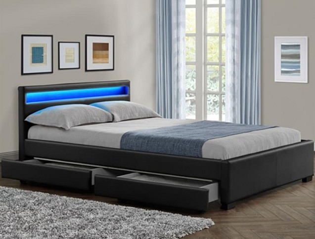Ліжко LYON з екокожи чорна 180х200 див. LED, фото 1