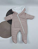 Детский зимний комбинезон "Малыш" на махровой подкладке. Размеры 62, 68. Бежевий
