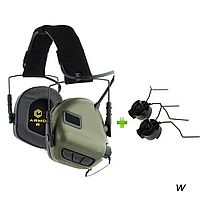 Активні стрілецькі навушники Earmor M31 Хакі + кріплення на каску з рейками, Тактичні навушники для стрільби