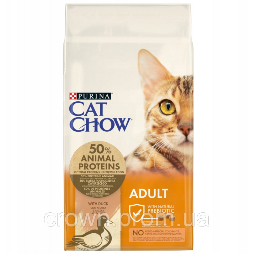 Cat Chow Adult Duck Сухий корм для дорослих кішок з качкою 1,5 кг Пурина Кет Чау Едалт Качка