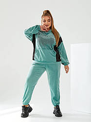 Жіночий велюровий прогулянковий і домашній костюм з капюшоном, батал великі розміри