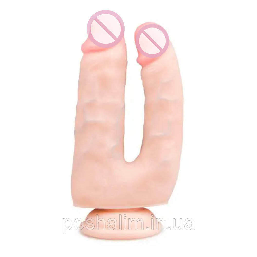 Фалоїмітатор подвійний на присоску Easytoys, бежевий, 18 х 3.8 см, фото 1