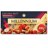 Шоколад білий Millennium Gold з цілісним горіхом та журавлиною, 100 г