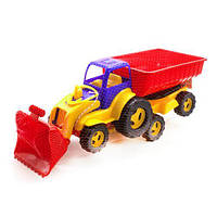 Трактор з ковшем і причепом (синьо^-червоний)