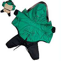 Комбинезон для собак зимний, теплый костюм трансформер одежда для собак зелёный 3