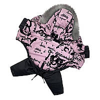 Комбинезон для собак зимний, теплый костюм трансформер одежда для собак розовый с черным 8