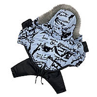 Комбинезон для собак зимний, теплый костюм трансформер одежда для собак голубой с черным 3