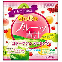 Аодзиру с коллагеном и плацентой со вкусом фруктов YUWA Fruit Aojiru Collagen & Placenta 20 пак.