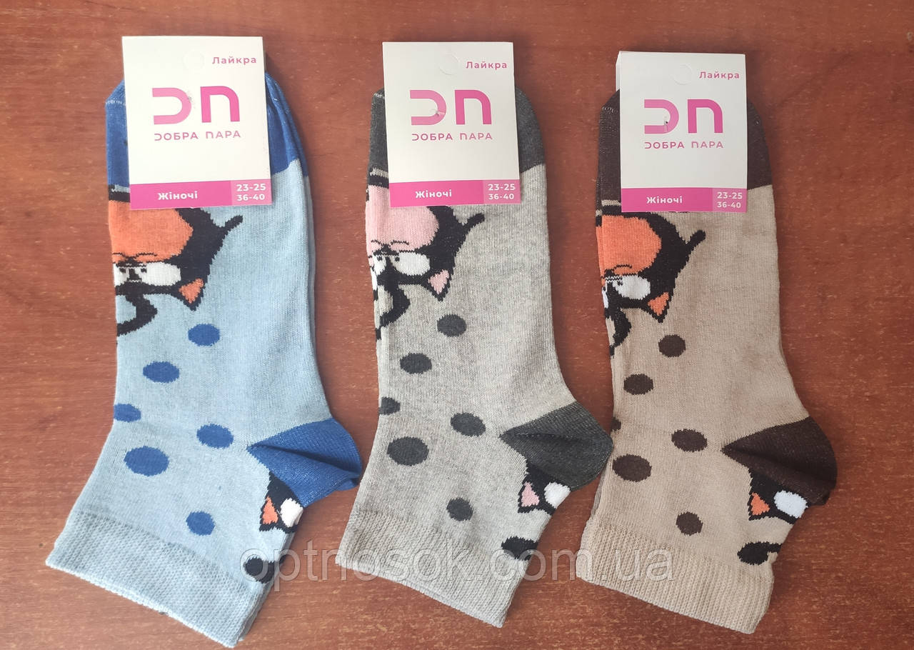Жіночі шкарпетки "Добра Пара".Котики. р. 23-25 (36-40). Бавовна., фото 1