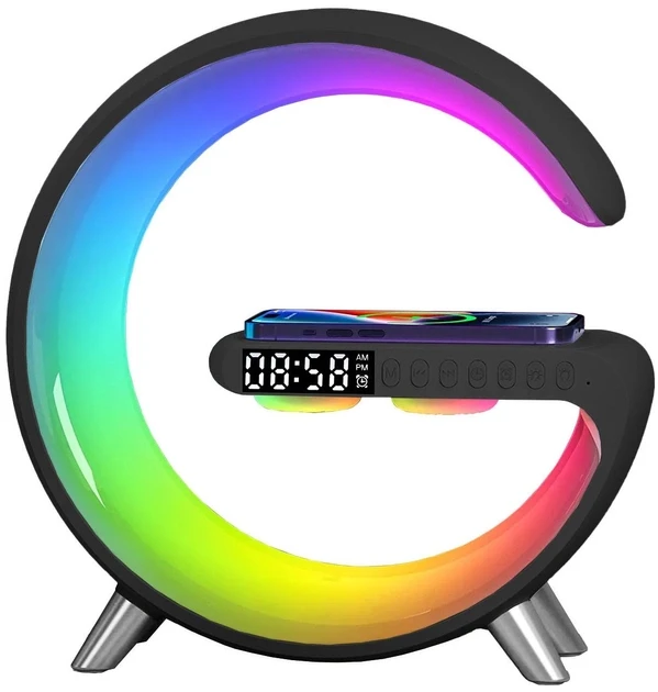 Нічник Smart Light Sound Machine з бездротовою зарядкою 15W та Bluetooth колонкою 3W чорний, фото 1