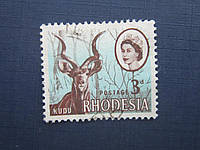 Марка Родезия (Зимбабве) 1966 фауна антилопа куду 3 пенса гаш