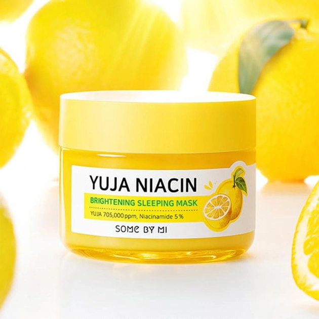 Нічна вирівнювальна тон маска для обличчя SOME BY MI Yuja Niacin Brightening Sleeping Mask 60g