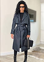 Супер стильное пальто/тренч Пуговицы, пояс Ткань коттон мемори на подкладе 42-44,44-46 Цвета 2 Чёрный