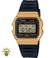 Наручний годинник Касіо Ретро Casio оригінал F-91W retro із золотистим корпусом будильником і підсвічуванням