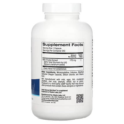 (уцінка термін по 6.25) Розторопша для печінки Lake Avenue Nutrition Milk Thistle Extract 175 мг (Силімарин) 90 капс., фото 3
