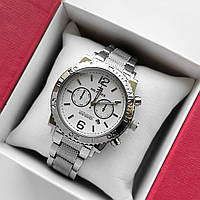 Жіночий наручний годинник Tommy Hilfiger (Томі Хілфігер) срібного кольору, рифлений браслет, - код 2244t