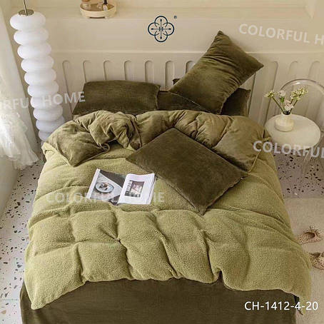 Тепла постільна білизна велюр з овчиною Colorful Home Євро — зелений, фото 1