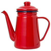 Чайник из нержавейки эмалированный 1 литр с крышкой, для кофе, молока, Красный