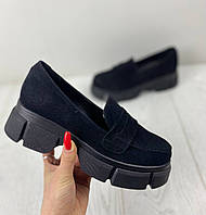 Осенние женские туфли на платформе черные замшевые 38