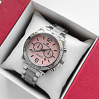Жіночий наручний годинник Tommy Hilfiger (Томі Хілфігер) срібні з рожевим, рифлений браслет, - код 2246t